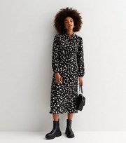New Look Black Abstract Print Long Sleeve Button Front Shirt Dress